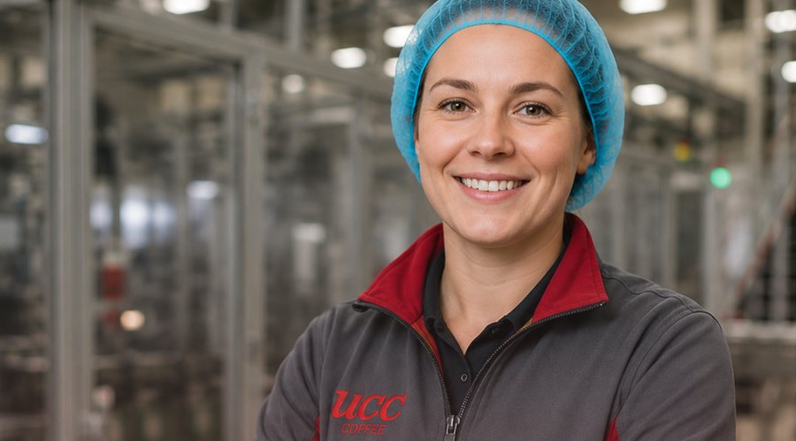 Verpakkingsoperator aan het werk bij UCC Coffee Bolsward
